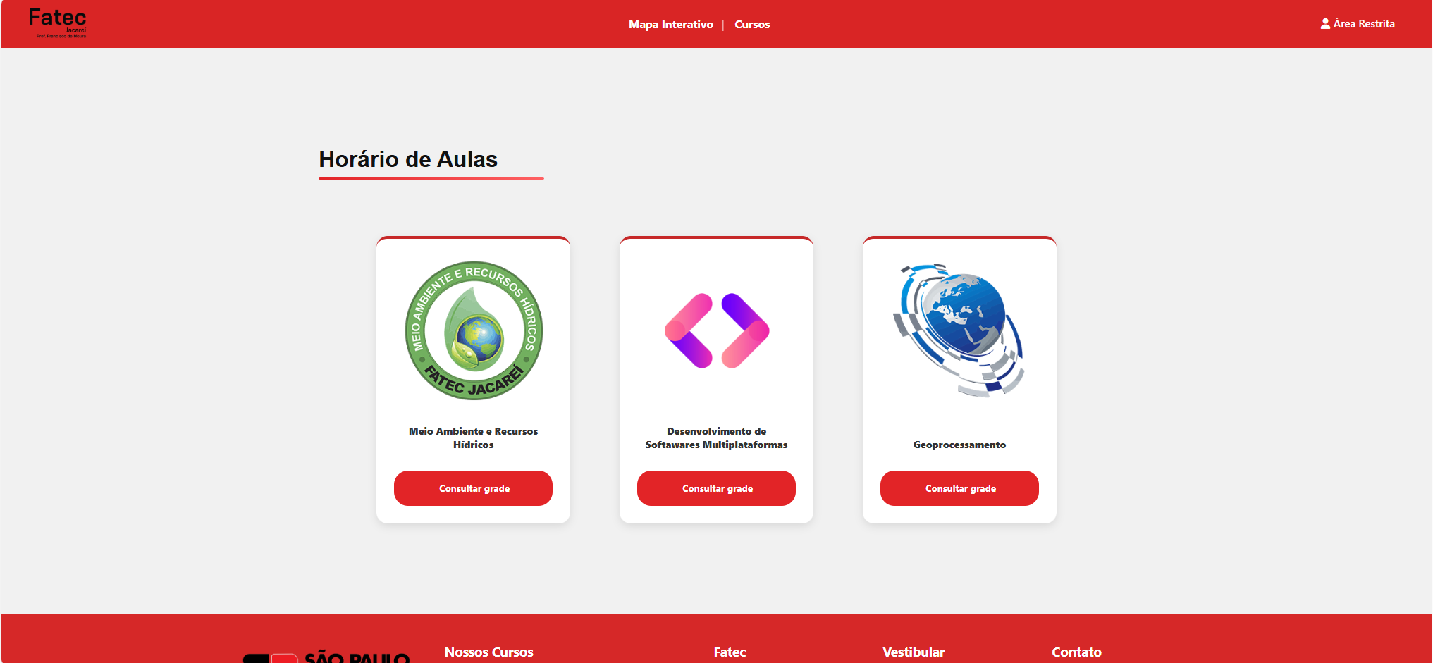 Página de consulta de horários de aula da Fatec Jacareí.